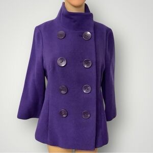 Style & Co. Purple Double Breasted Swing Pea Coat 3/4 Sleeves Women’s Size 6